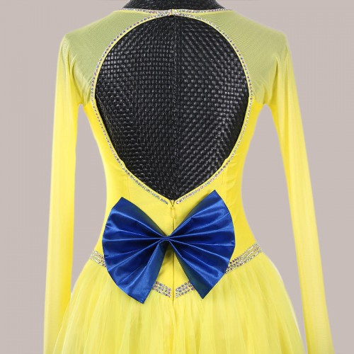 Custom Size Yellow Blue Adult Ballroom Dance Dress Waltz Slim Practice Ballroom Dance Big Swing Modern Dance Dress